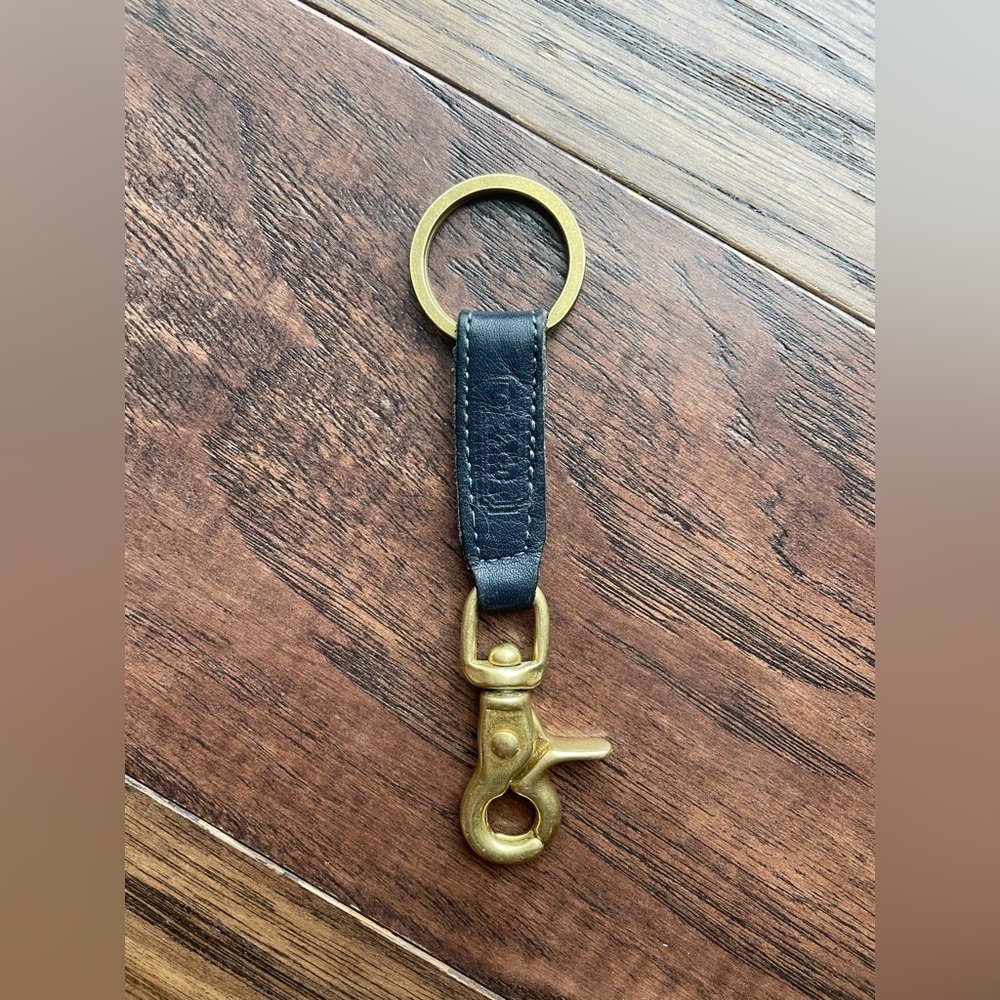 Vintage Coach Navy Leather Strap Keychain with Brass Hardware